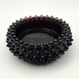 Vintage Black Amethyst Hobnail Pressed Glass Ashtray salt cellar trinket dish 3"
